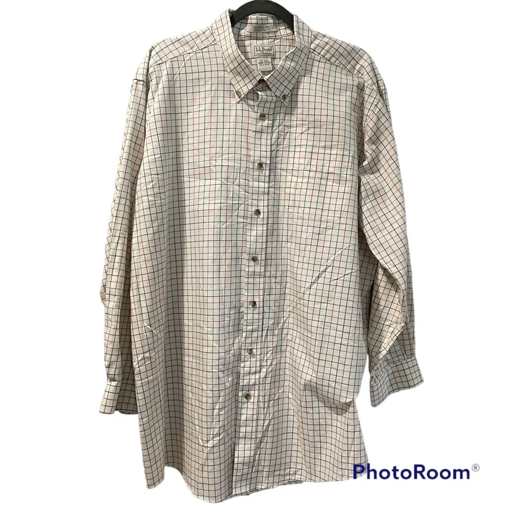LL Bean Men’s Long Sleeve Shirt Size XXL Plaid Beige Like New